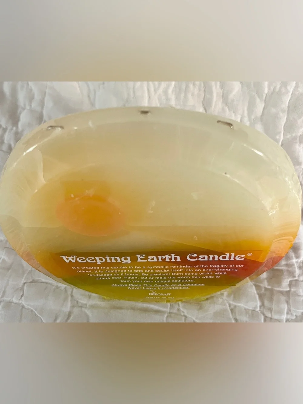 NEW Vintage Weeping Earth Candle By Firecraft Santa Fe NM Yellow Orange 70s 6”